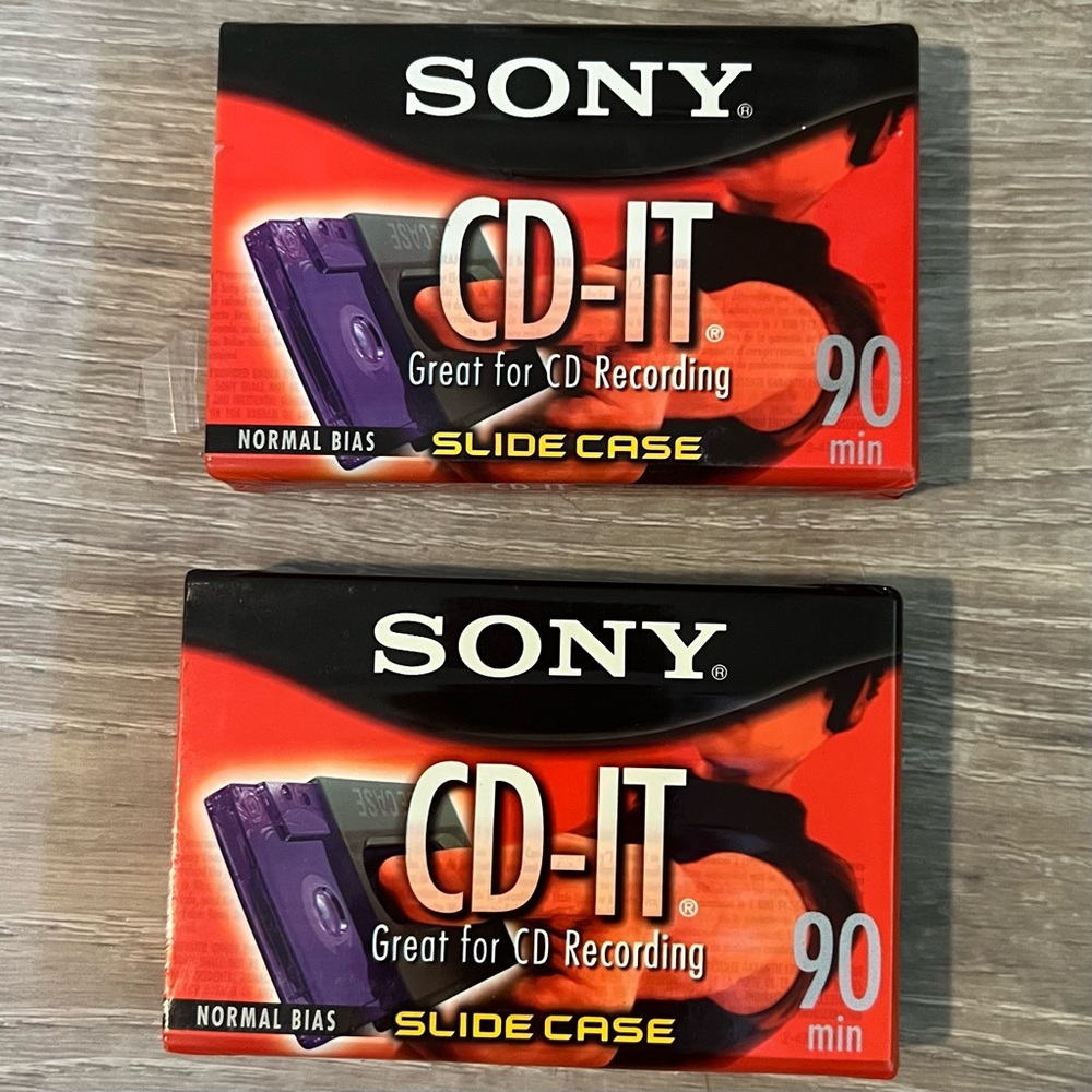 VINTAGE SEALED 2 Sony‎ CD-IT 90-Minute Audio Cassette Tapes Slide Case